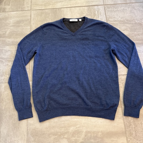 Calvin Klein Other - Calvin Klein CK Mens Large 100% Extra Fine Merino Wool V Neckline Sweater Blue
